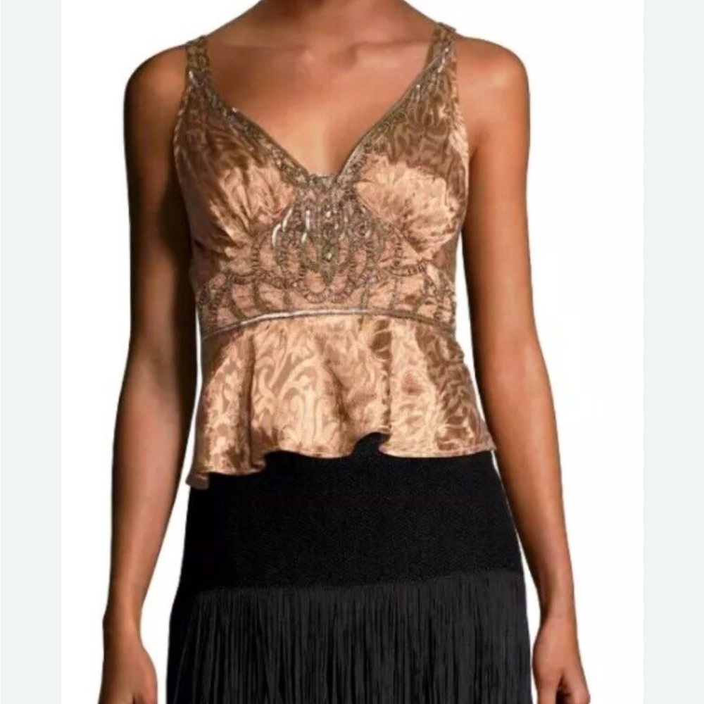 Free People Gold Embellished Sleeveless Peplum Blouse size 8